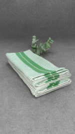 Premium White Honeycomb Kitchen Towel with Green Stripe - Image 2