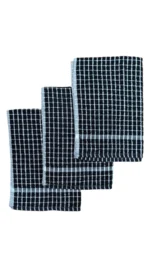 Midnight Black Grid Terry Tea Towel - Image 3