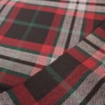 Premium red and charcoal plaid flannel fabric with green and white stripes