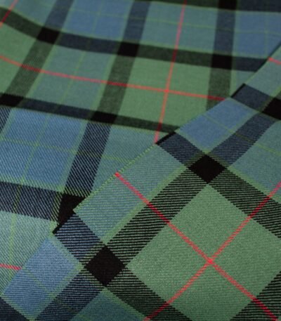Premium green and blue yarn dyed fabric with red intersecting stripes