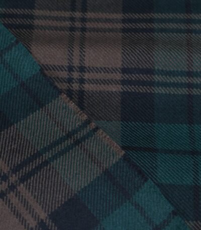 Professional textile sourcing Pakistan: deep teal and taupe plaid flannel