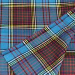Custom flannel fabric manufacturer: sky blue and scarlet heritage tartan flannel