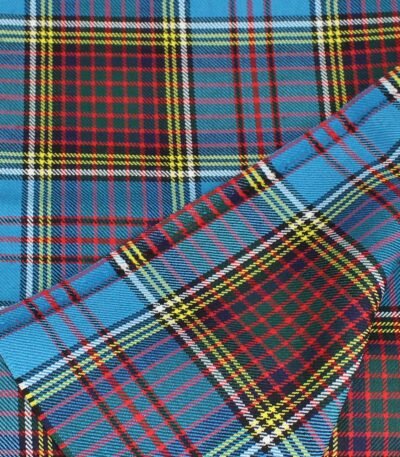 Custom flannel fabric manufacturer: sky blue and scarlet heritage tartan flannel