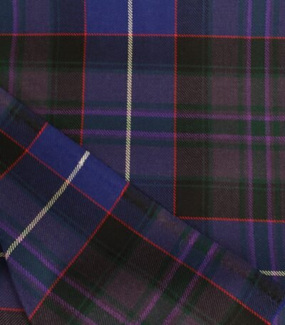 Bulk cotton flannel fabric in deep purple and cobalt blue tartan pattern