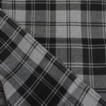 Premium yarn dyed textiles in charcoal and slate grey tartan pattern
