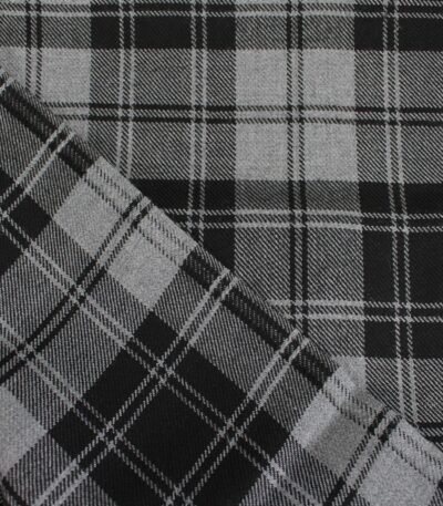 Premium yarn dyed textiles in charcoal and slate grey tartan pattern