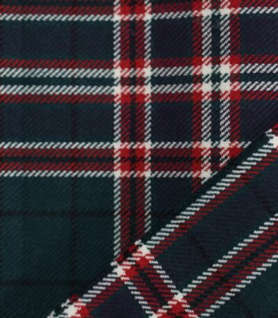 100% cotton Campbell Tartan fabric with blue, green, and red stripes, exported from Multan, Pakistan.