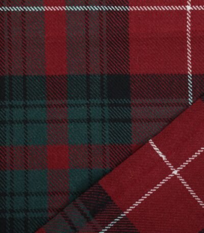100% cotton Royal Stewart Tartan fabric in deep red and green, exported from Multan, Pakistan.