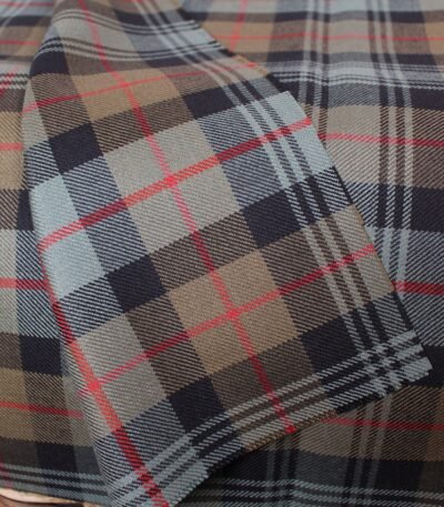 Bulk flannel fabric manufacturer: camel tan and charcoal plaid fabric
