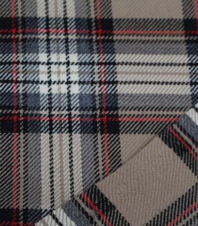 Beige and Grey Tartan Plaid Yarn-Dyed Cotton Fabric with Red Accents - Home Innovators