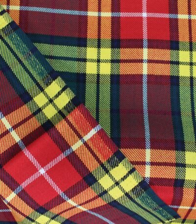 Vibrant Red and Yellow Stewart Tartan Yarn-Dyed Cotton Fabric - Home Innovators